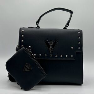 Black Studded Handbag with Matching Pouch